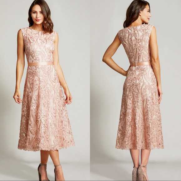 NWT Tadashi Shoji Bridal Kura Metallic A-Line Dress Blush Pink Fit Flare 18 - Picture 2 of 12